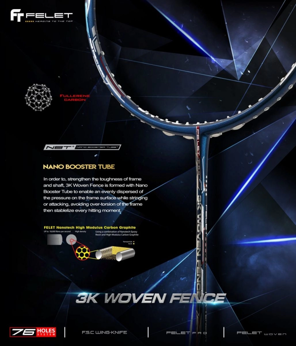 Công nghệ NANO BOOSTER TUBE của Vợt cầu lông Felet 3K Woven Fence